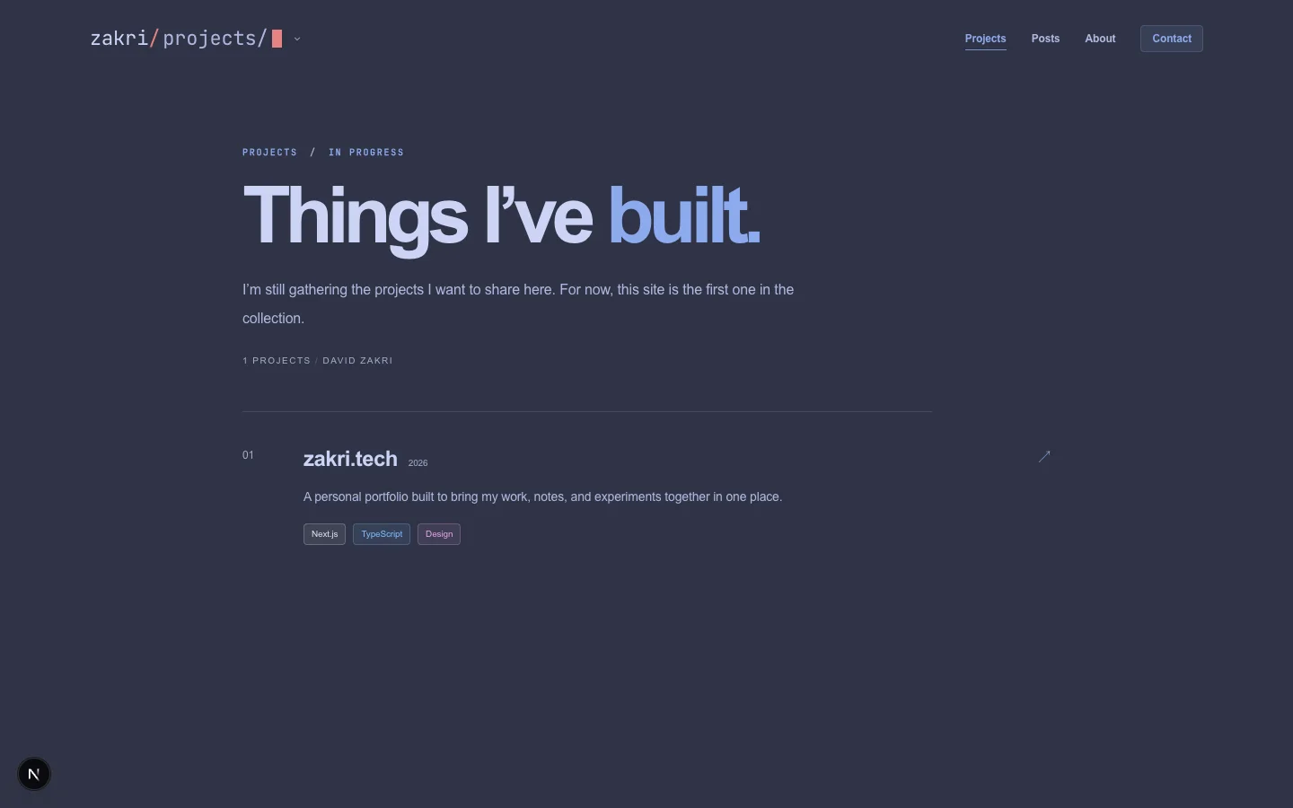 The projects index with the zakri.tech project and technology tags